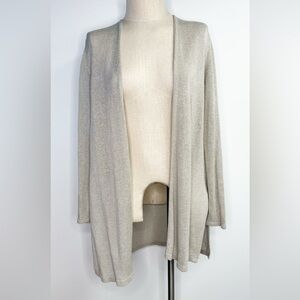 J Jill Beige‎ Tan Long Open Cardigan Linen Blend Knit Size Medium